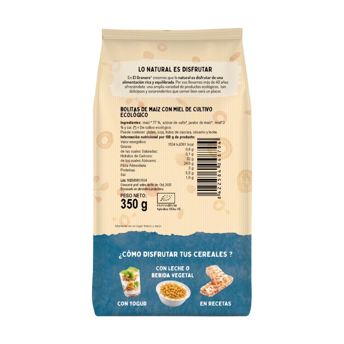 Maisbällchen mit Bio-Honig El Granero 350 g