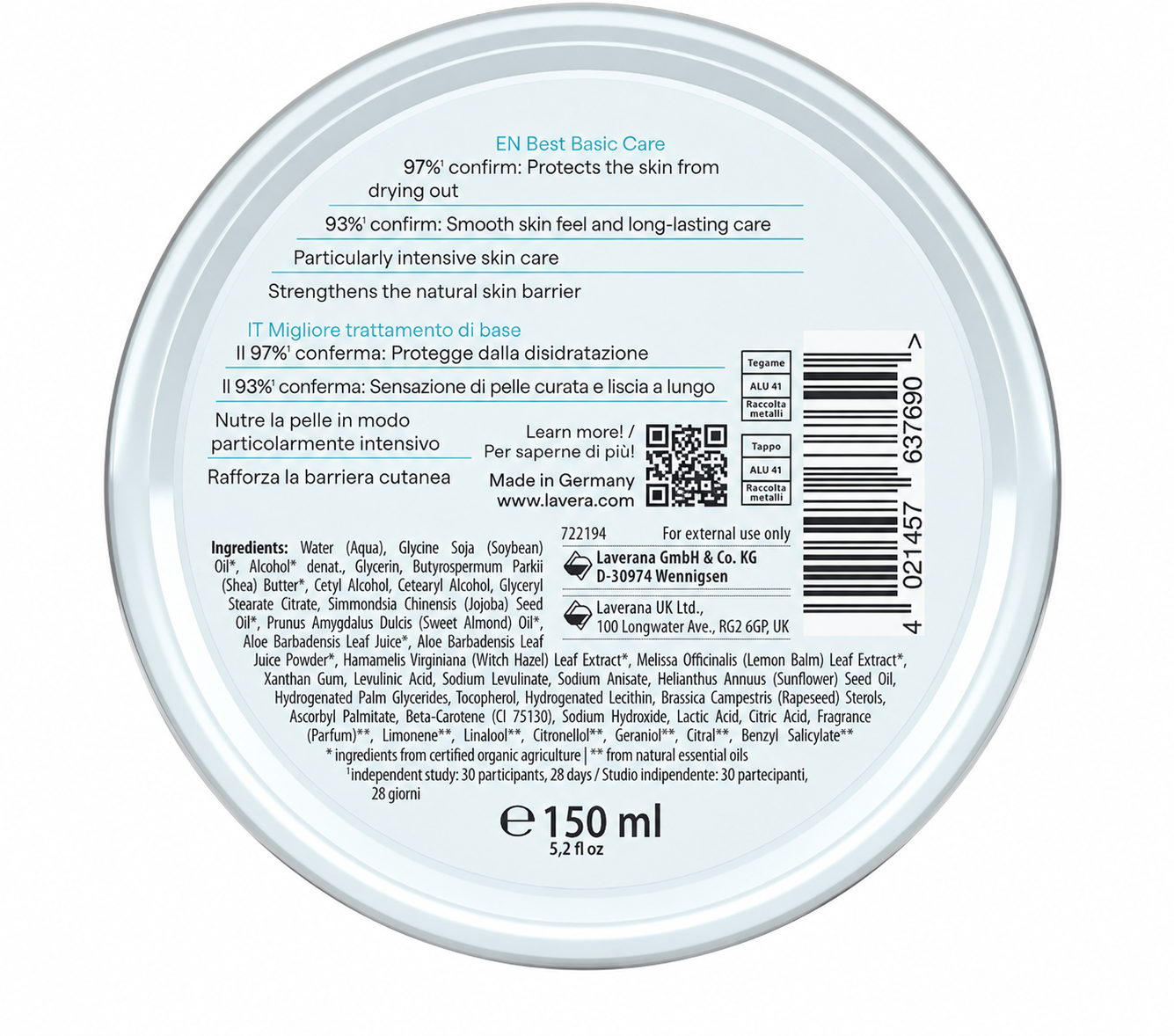 Gesichts- und Körpercreme Sentitiv Bio Lavera 150 ml