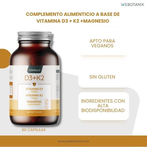 Vitamin D3 4000 IE + K2 + Magnesium Vegan-Formel, WeBotanix