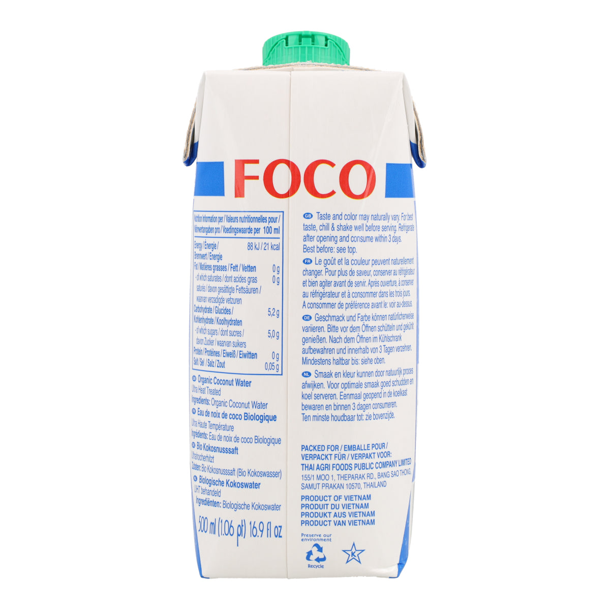 Reines Kokoswasser, 100 % natürlich Foco 500 ml