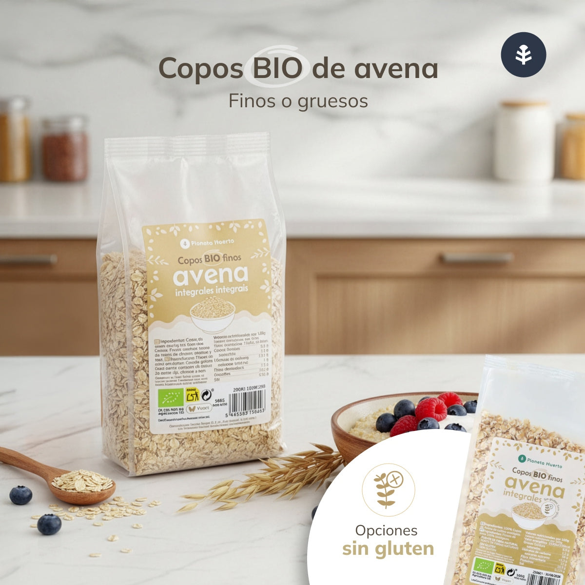 Pack 4x Copos de avena finos Sin Gluten ECO Planeta Huerto 1,5 kg