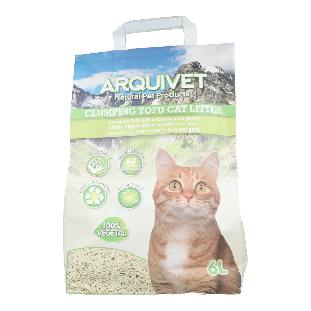 Tofu-Katzenstreu Arquivet 6 l Biologisch abbaubare Soja-Klumpstreu