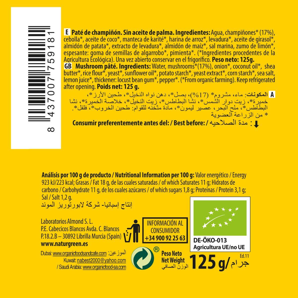 Paté Champiñón Bio Naturgreen 125 g