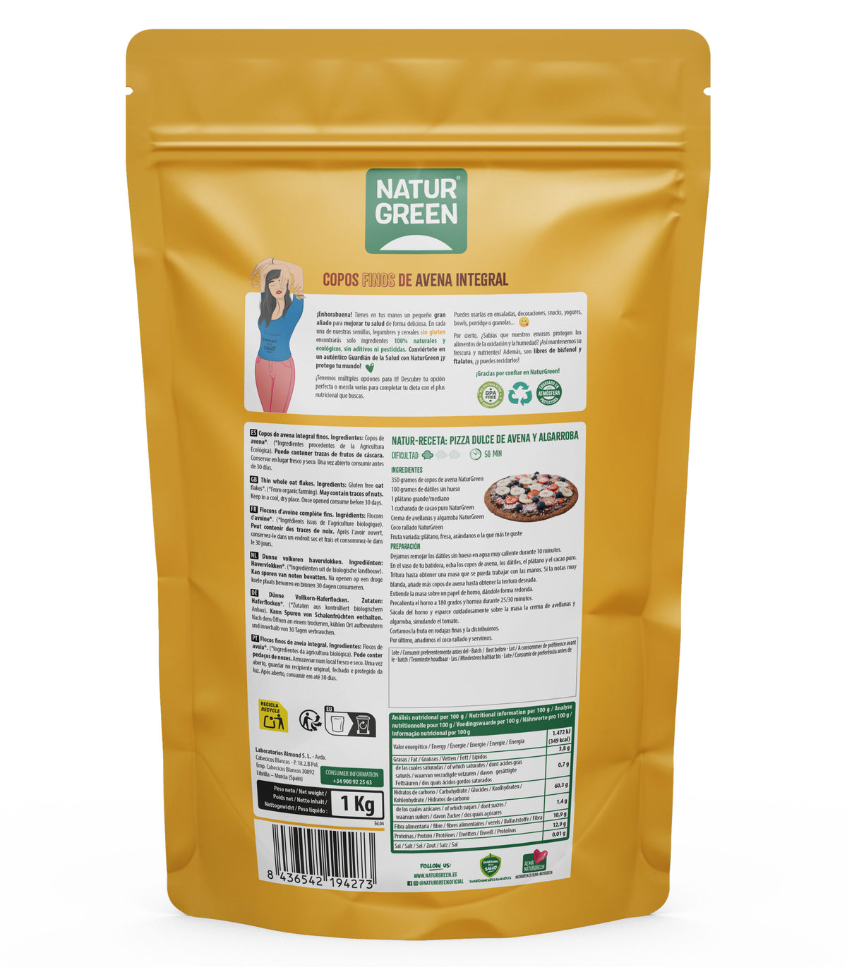 Feine glutenfreie Bio-Haferflocken NaturGreen, 1 kg
