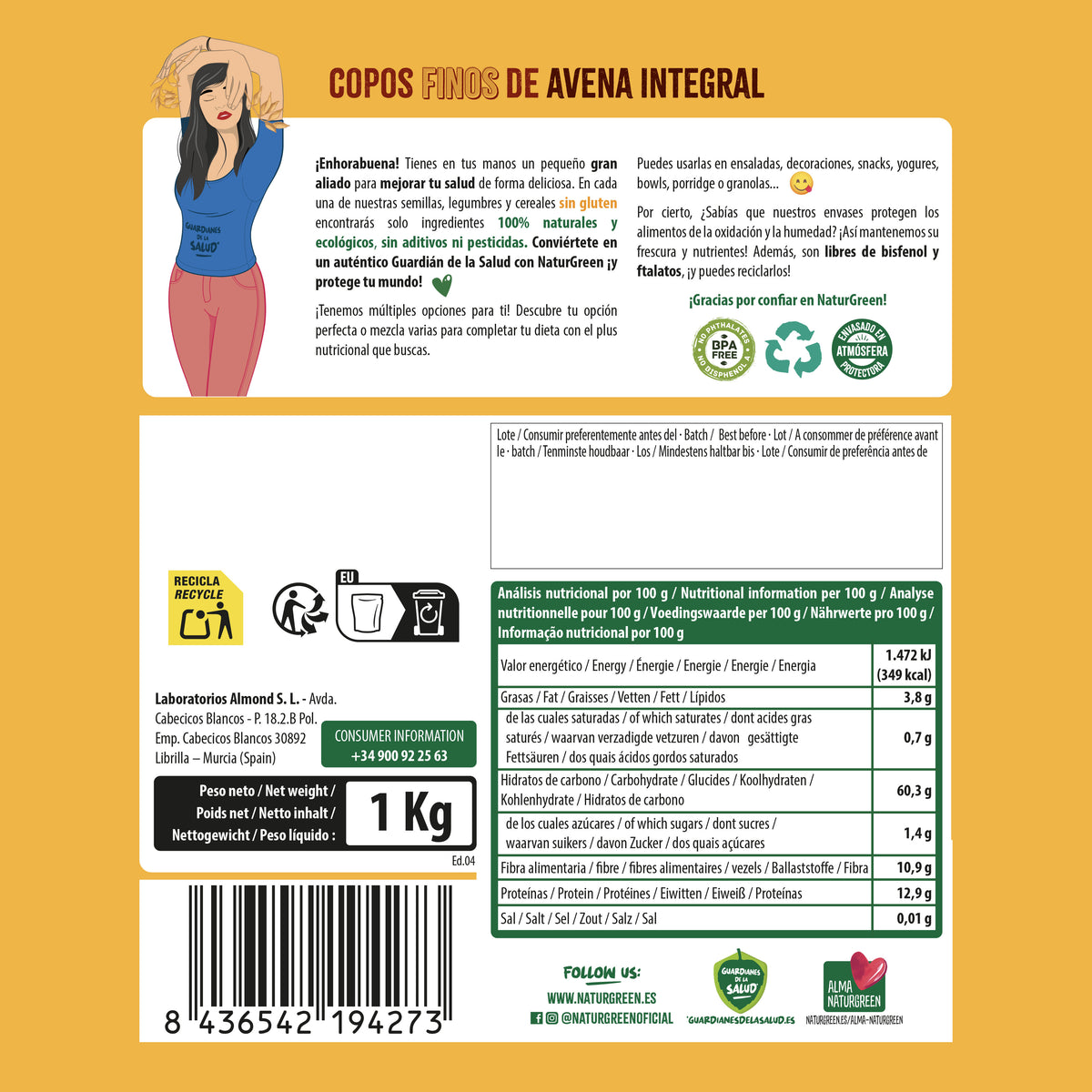 Feine glutenfreie Bio-Haferflocken NaturGreen, 1 kg