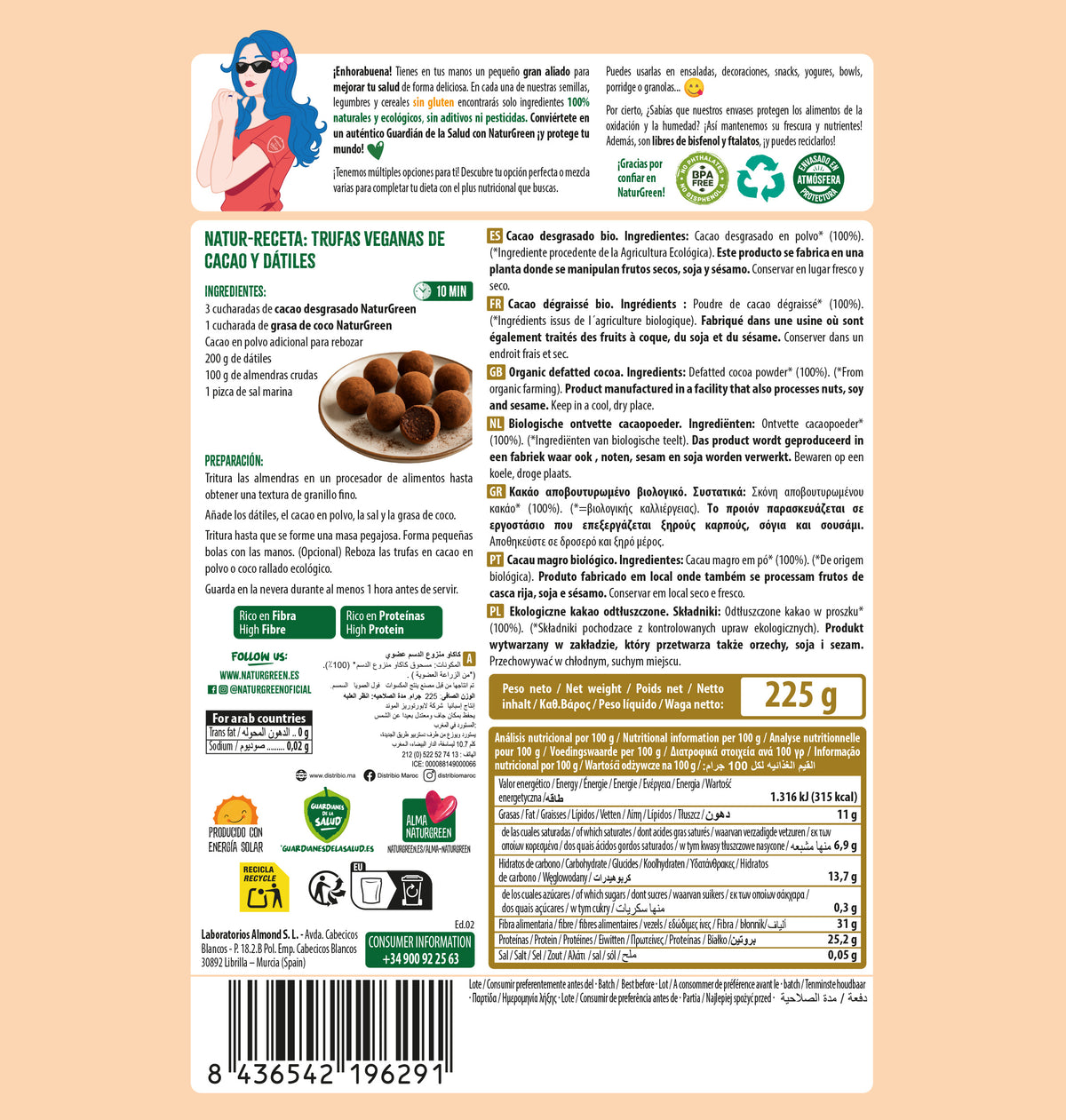 Entfetteter Bio-Kakao Naturgreen 225 g