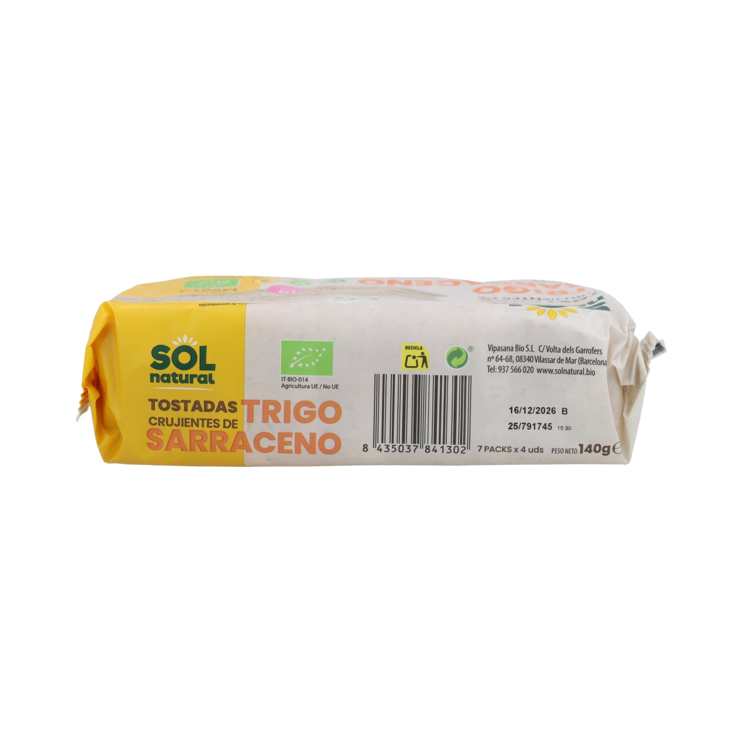 Glutenfreier Buchweizen-Toast von Sol Natural 140 g BIO