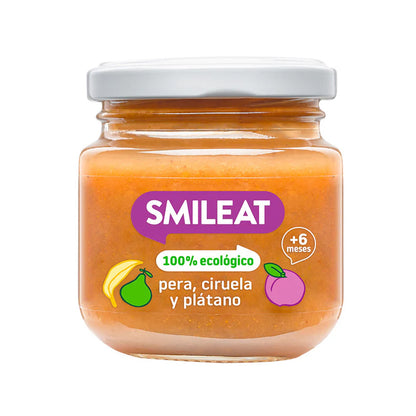 Tarrito de Pera, Ciruela y Plátano BIO +6 Meses Smileat 130 g