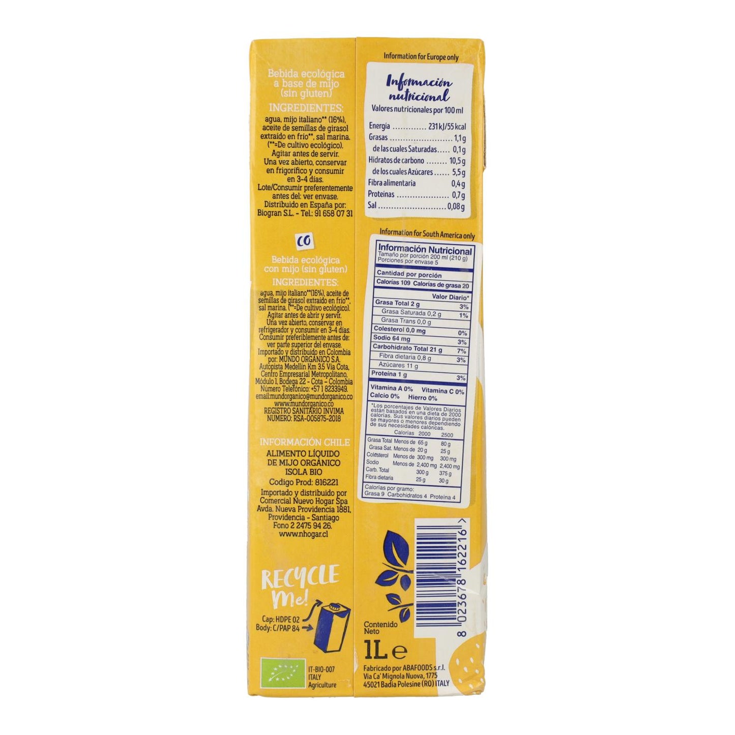 Bebida de Mijo BIO Isola Bio 1L