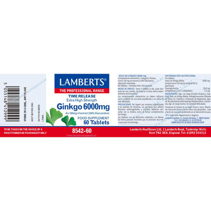 Ginkgo Biloba 6.000 mg, Lamberts 60 tabletas