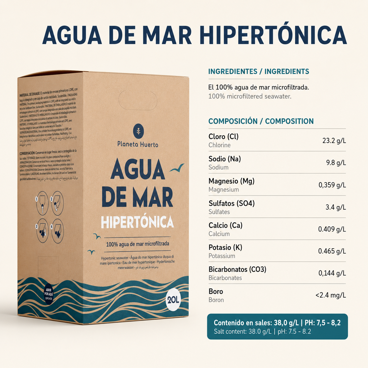 Planeta Huerto Hypertonisches Meerwasser 20 L
