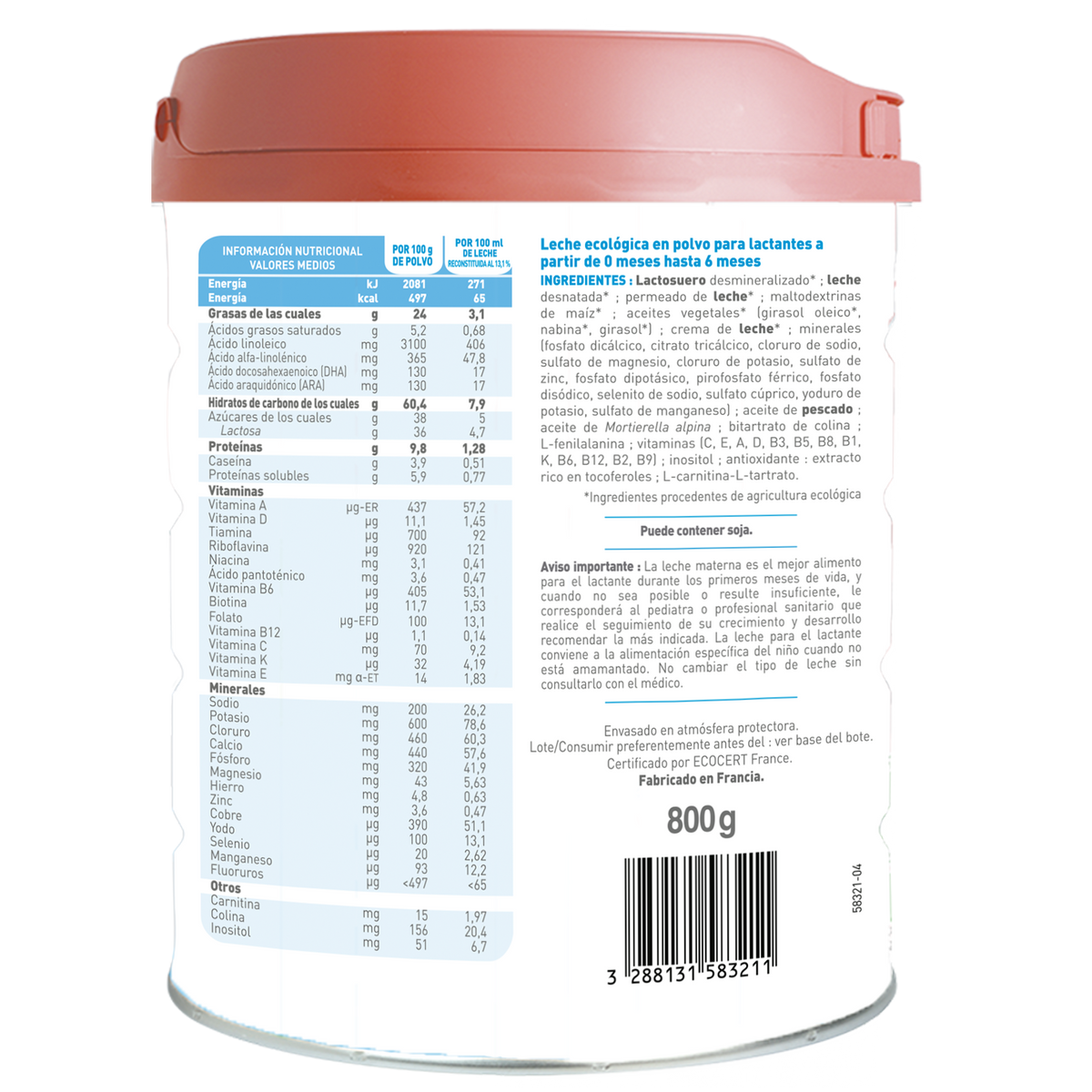 Pack 3 uds Leche Iniciación Primea 1 Babybio 800 g