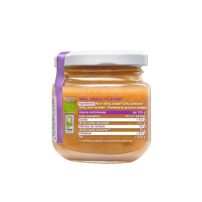 Tarrito de Pera, Ciruela y Plátano BIO +6 Meses Smileat 130 g