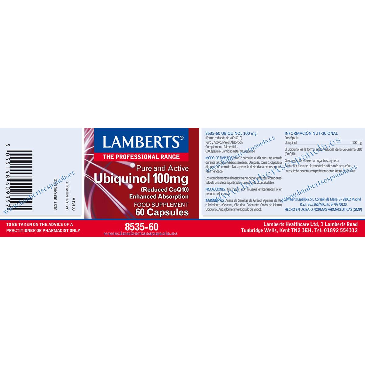 Ubiquinol Puro y Activo Lamberts 100mg