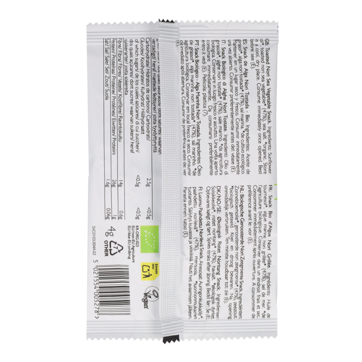 Bio-Snack aus gerösteten Nori-Algen von Clearspring 4 g