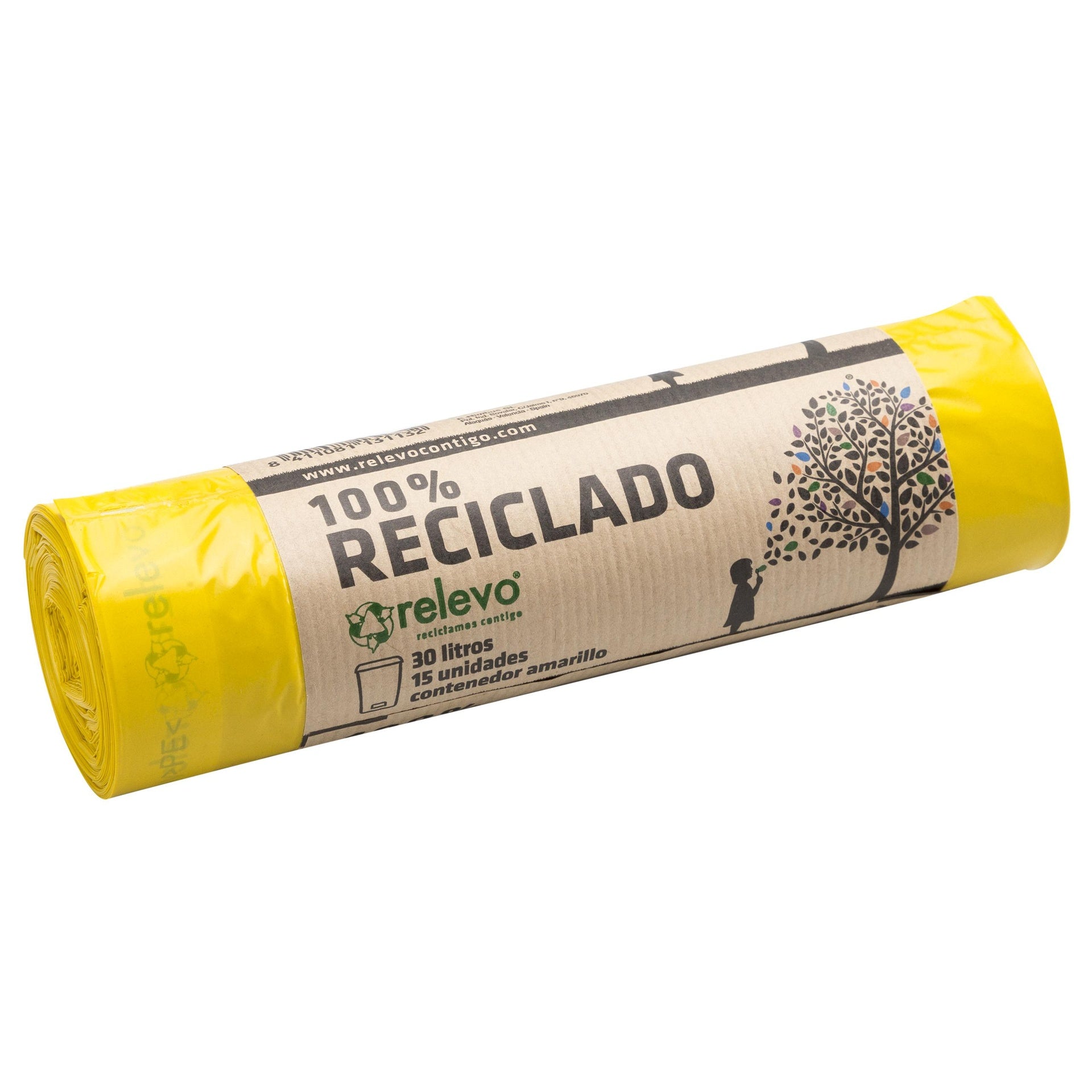 Bolsas basura amarilla 30 litros 100% recicladas Relevo 15 Uds