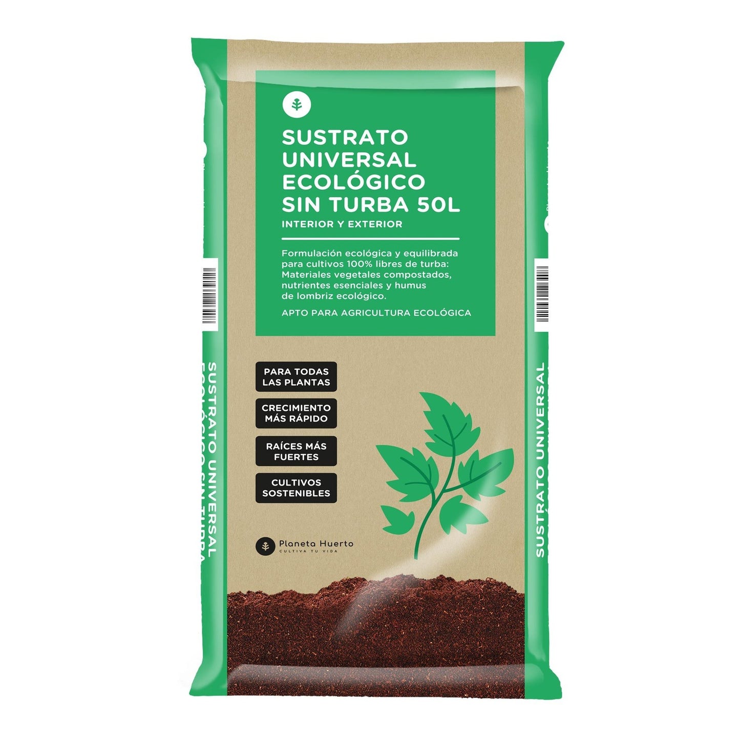 Sustrato Universal Sin Turba ECO Planeta Huerto 50 L - Fórmula mejorada