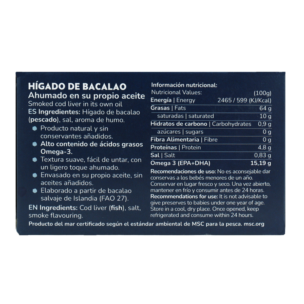 Pack 12x Hígado de bacalao en su propio aceite MSC pesca sostenible Planeta Huerto 120 g
