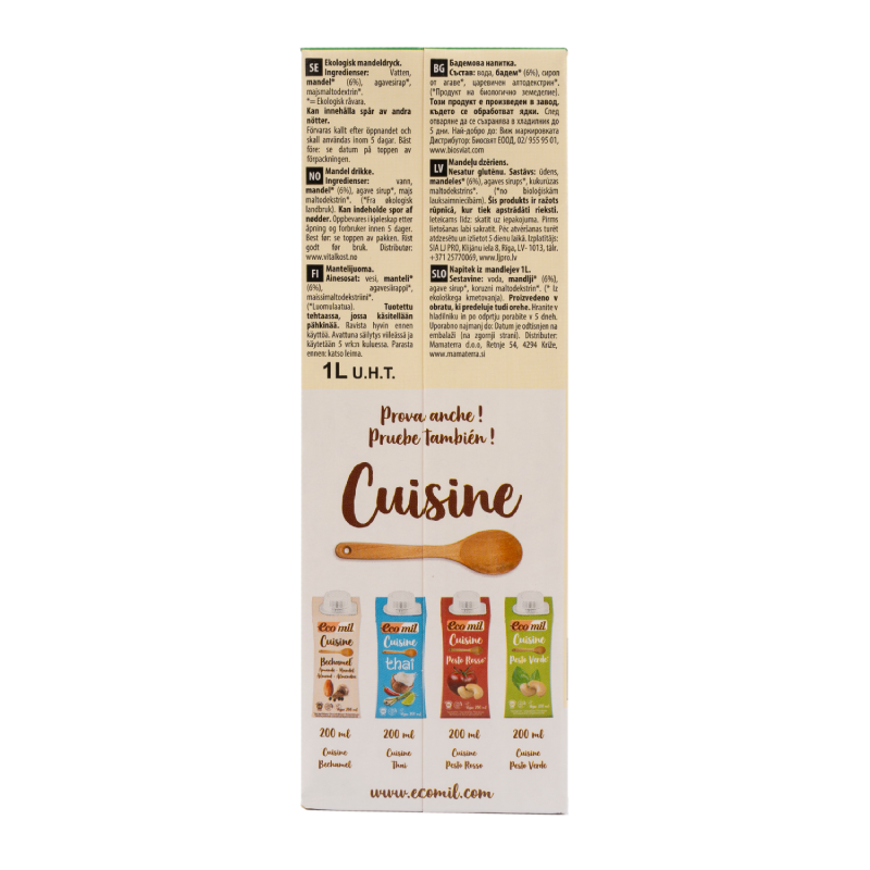 Bebida Vegetal de Almendra endulzada con Ágave BIO EcoMil 1 L