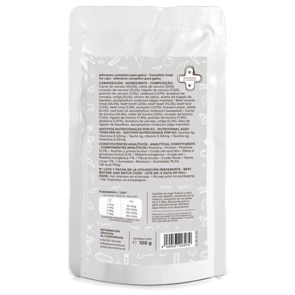 Comida húmeda Barf gatos Bigotes felices (Vacuno) BIO Puromenu 100 g