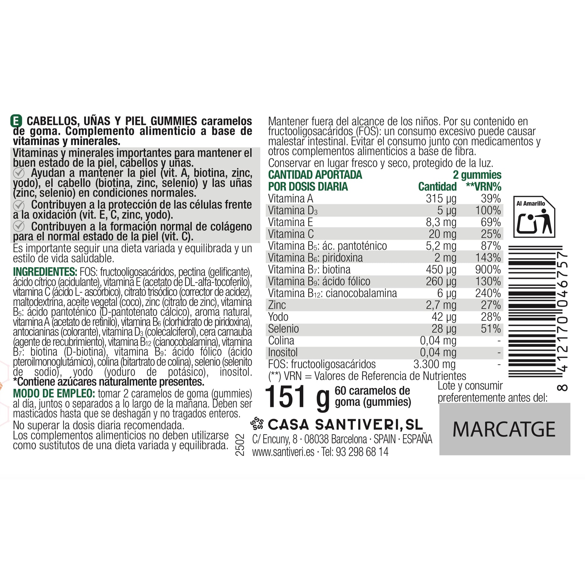 Kautabletten für Haare, Nägel und Haut SantiverI 60 Tabletten 162 g