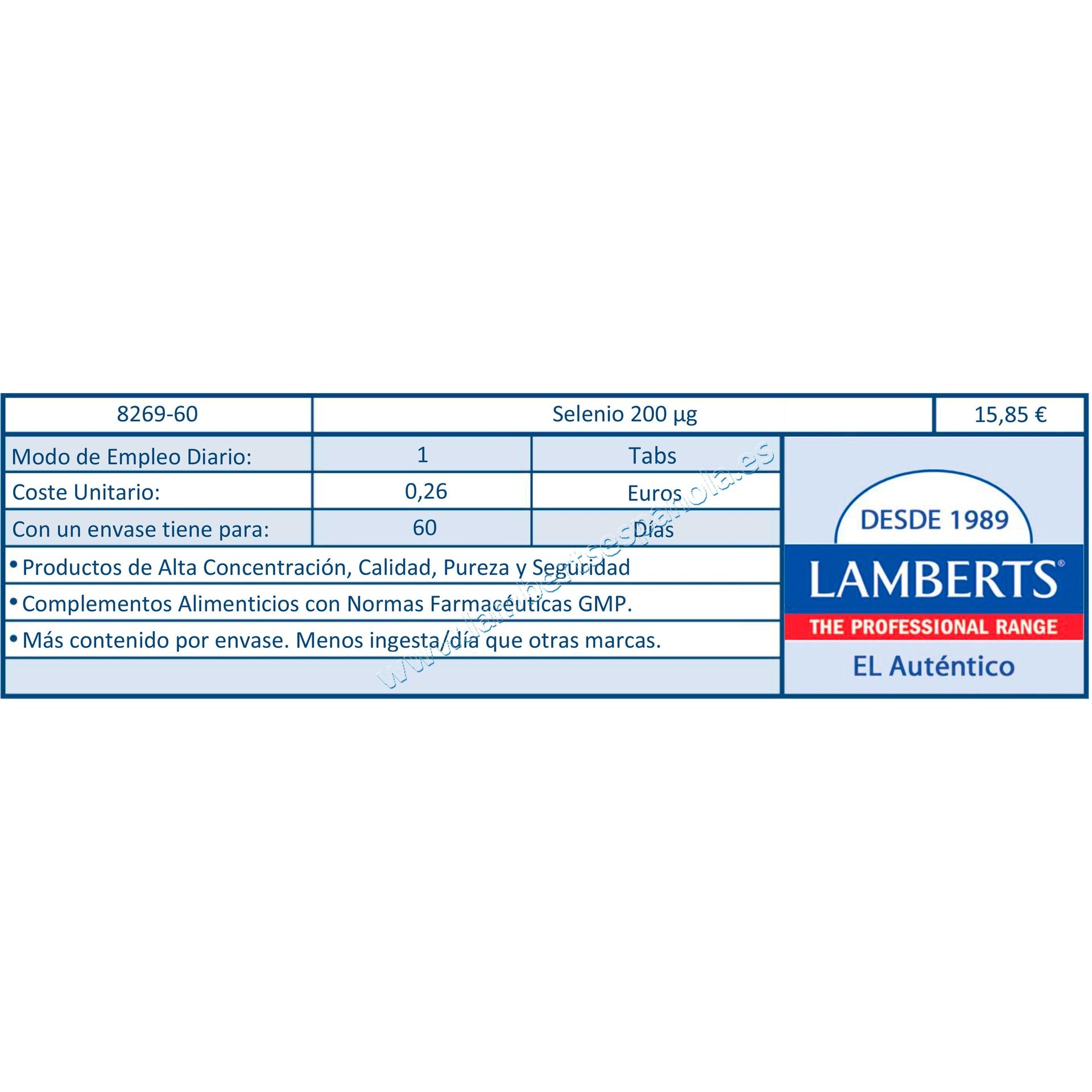 Selenio Lamberts 60 tabletas