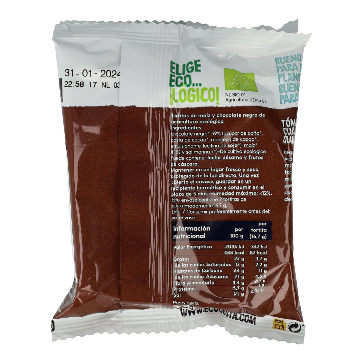 Tortitas de Maíz con Chocolate Negro Bio Pack 3 paquetes Ecocesta 99 g