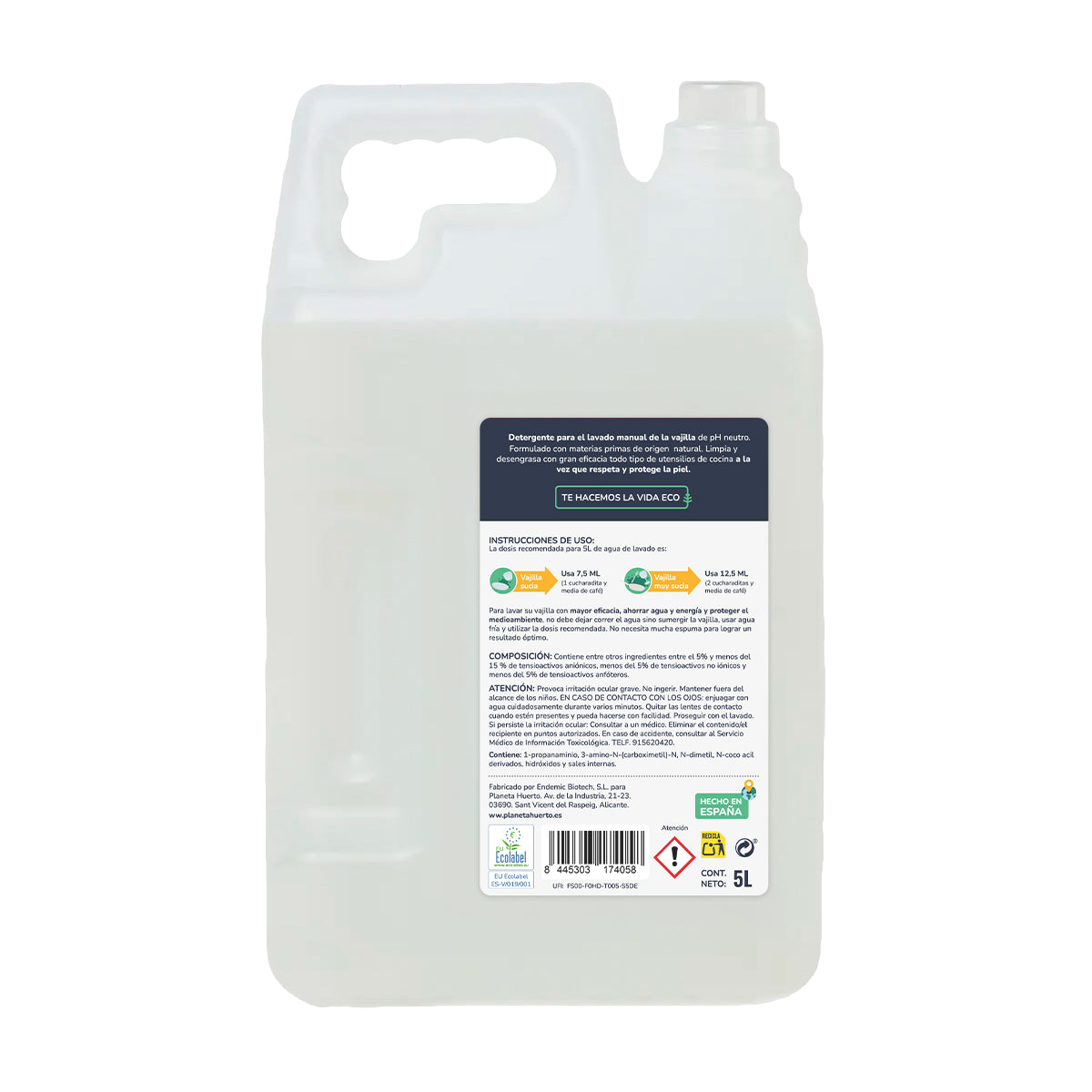 Lavavajillas Manual Hipoalergénico Sin perfume Eco Planeta Huerto 5l