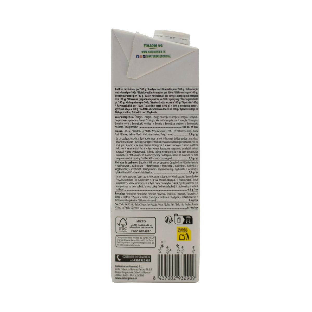Zuckerfreies Sojagetränk Nature von NaturGreen, 1 l