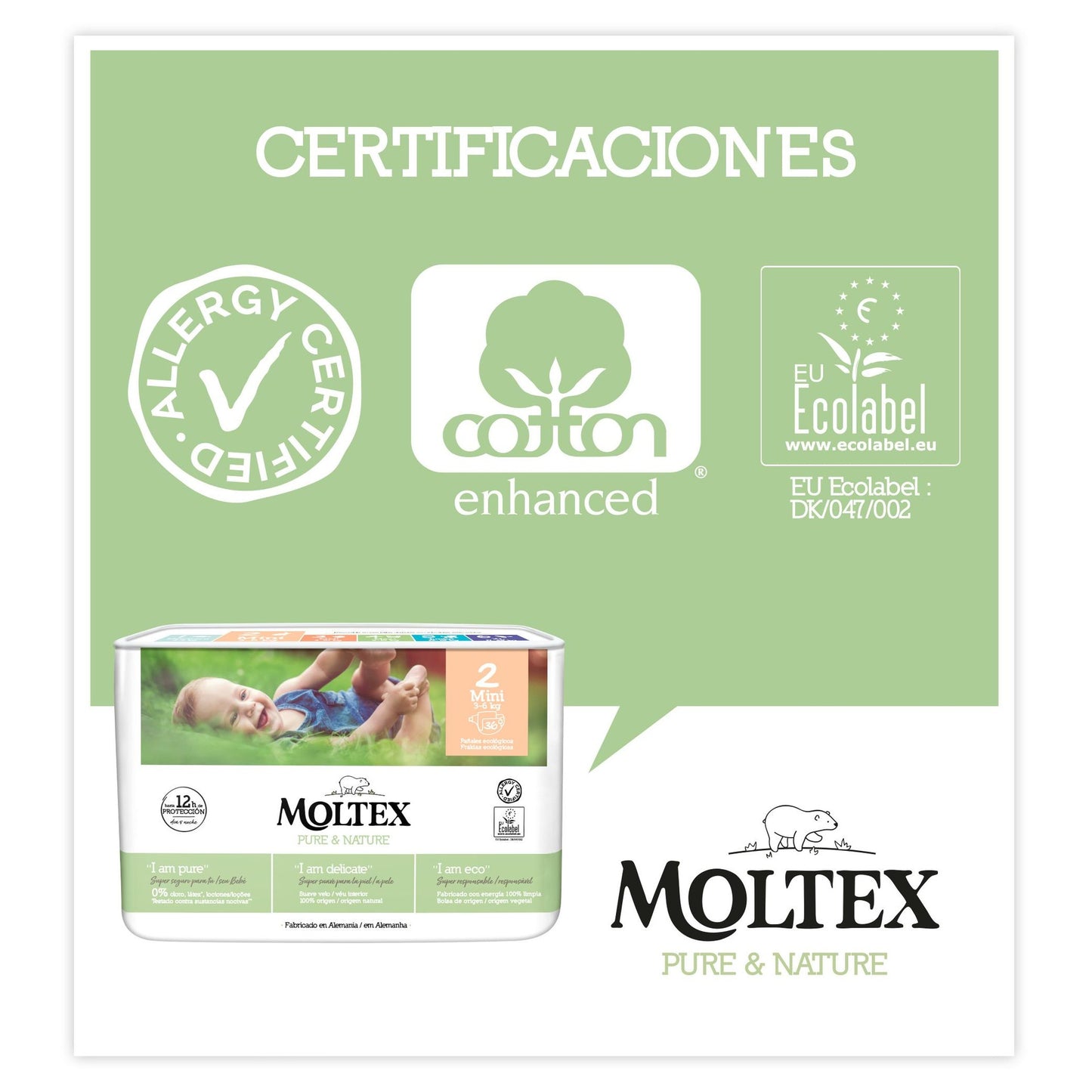 Pañales  T2 (3-6 kg) Moltex Pure & Nature, 36 Uds