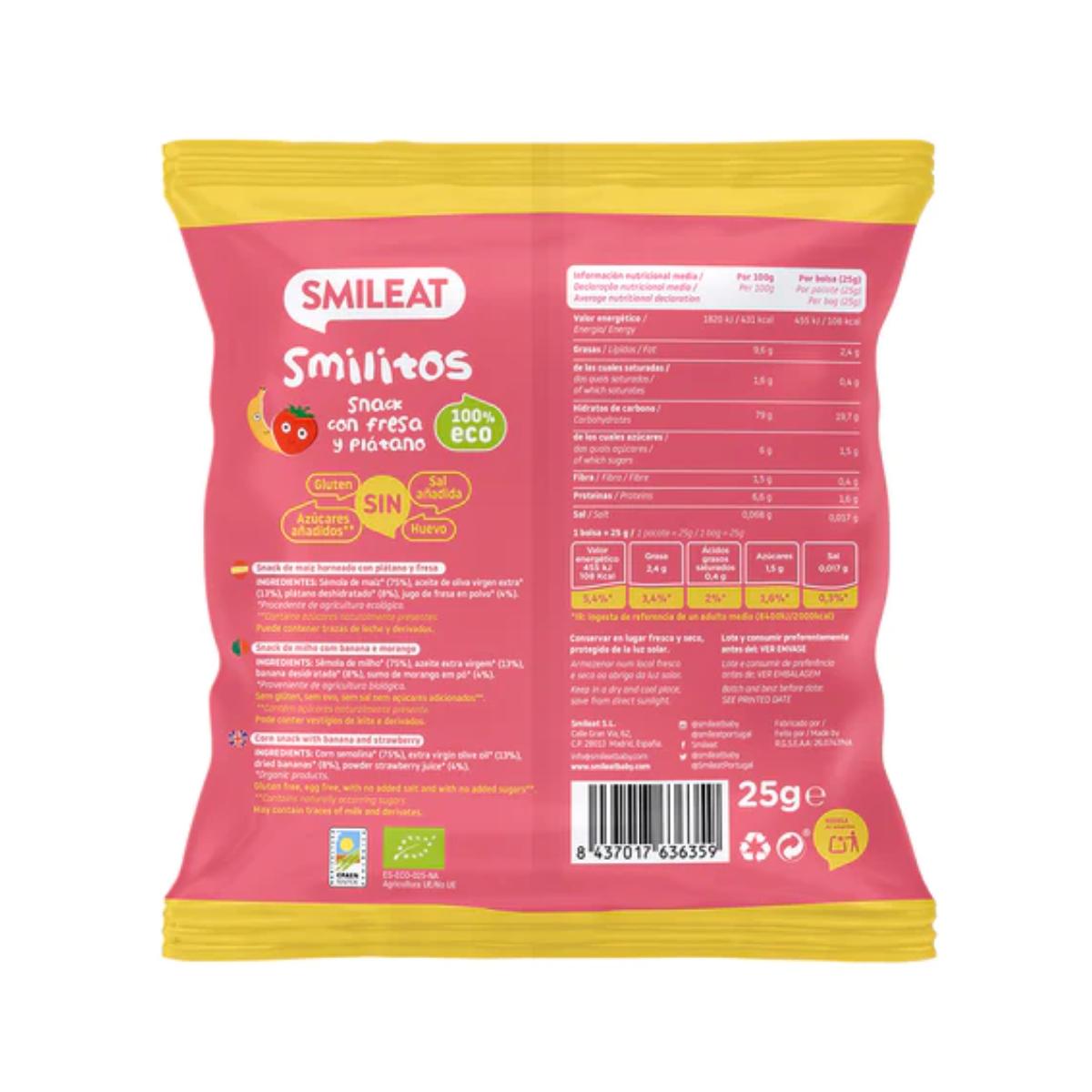 PROMO 3x Smilitos, Gusanitos de Fresa y Platano ECO, Smileat 25gr