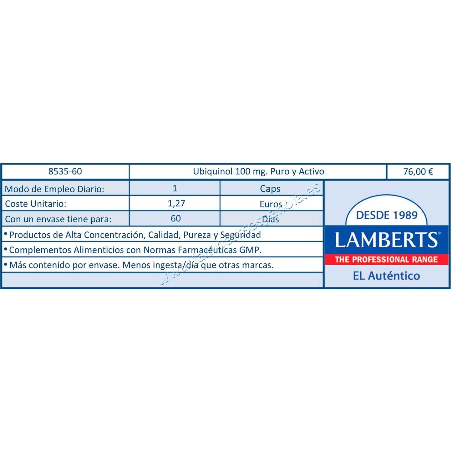 Pack 2x Ubiquinol 100 mg. Puro y Activo, Lamberts