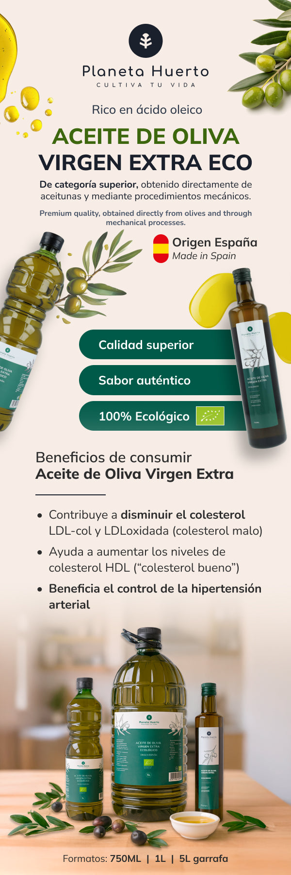 Pack 3x Natives Olivenöl Extra ECO Planeta Huerto 5 L