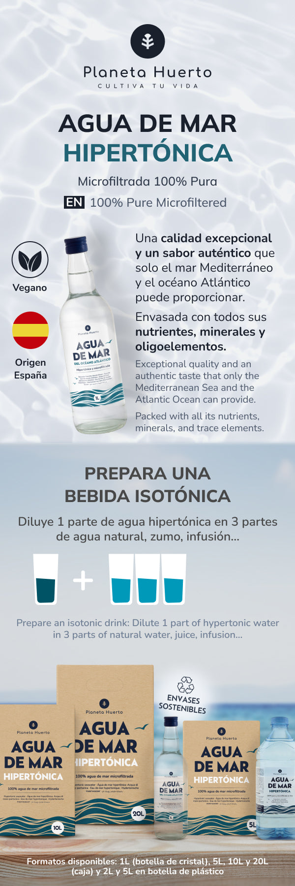 Hypertonisches Meerwasser, Flasche Planeta Huerto, 2 l
