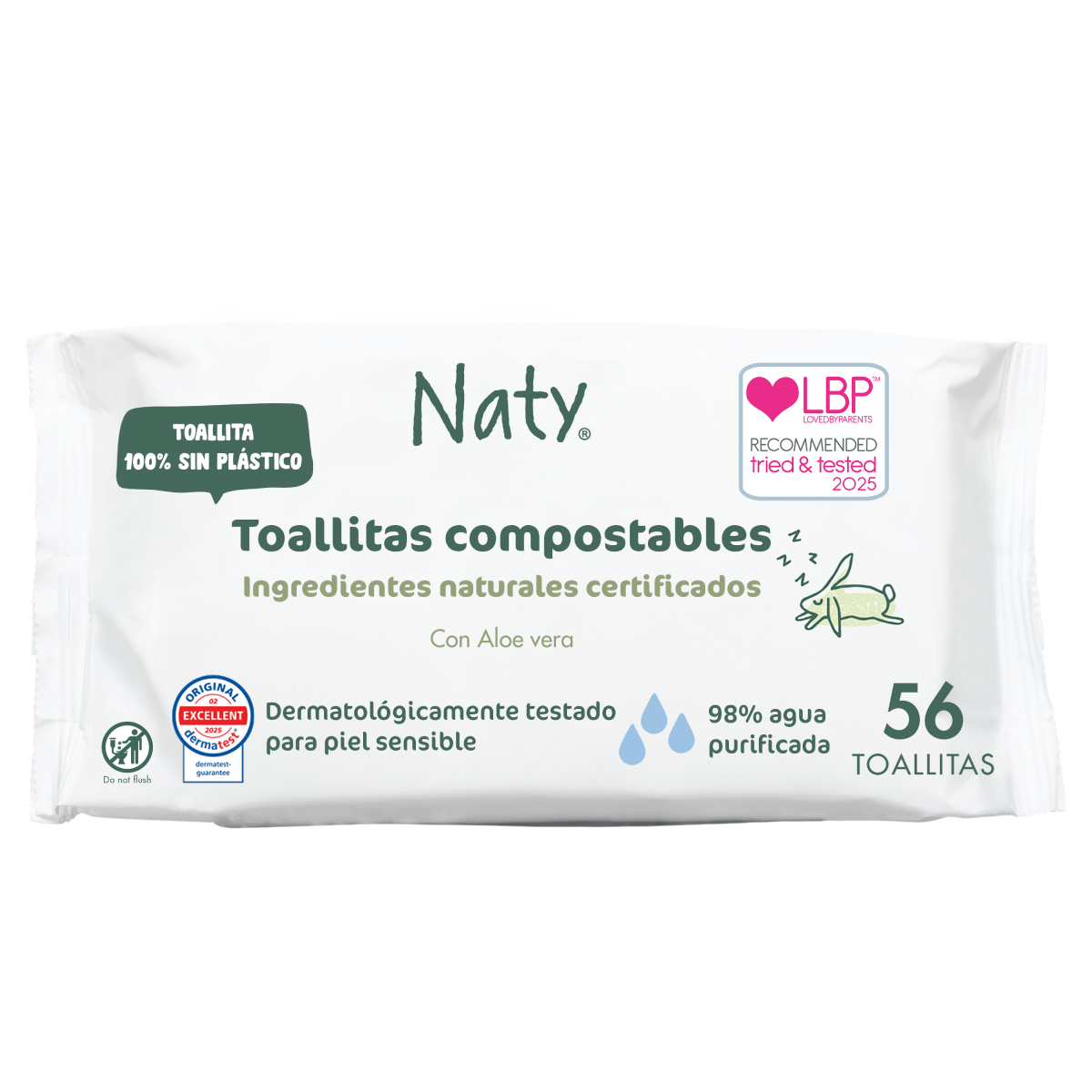 Feuchttücher mit Aloe Vera Naty 56 Stück