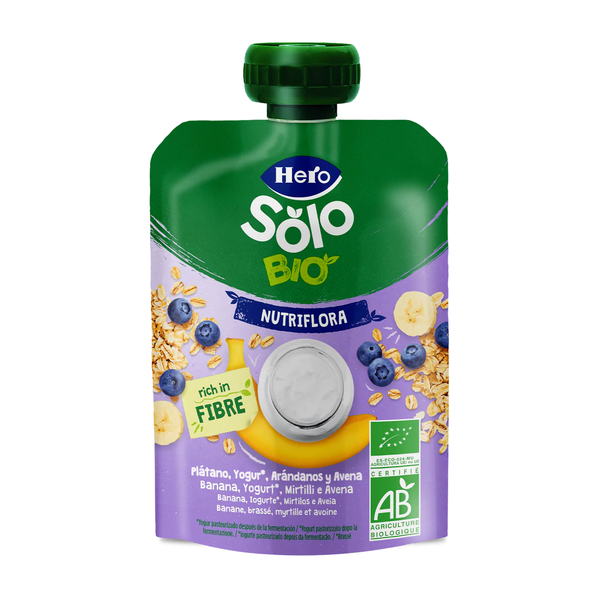Nutri Flora Beutel mit Bananen-, Heidelbeer-, Joghurt- und Hafergeschmack 100 g Hero Solo