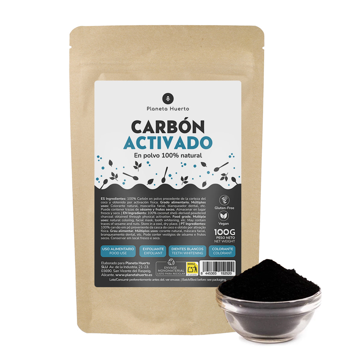 Pflanzliche Aktivkohle in Pulverform Planeta Huerto 100 g