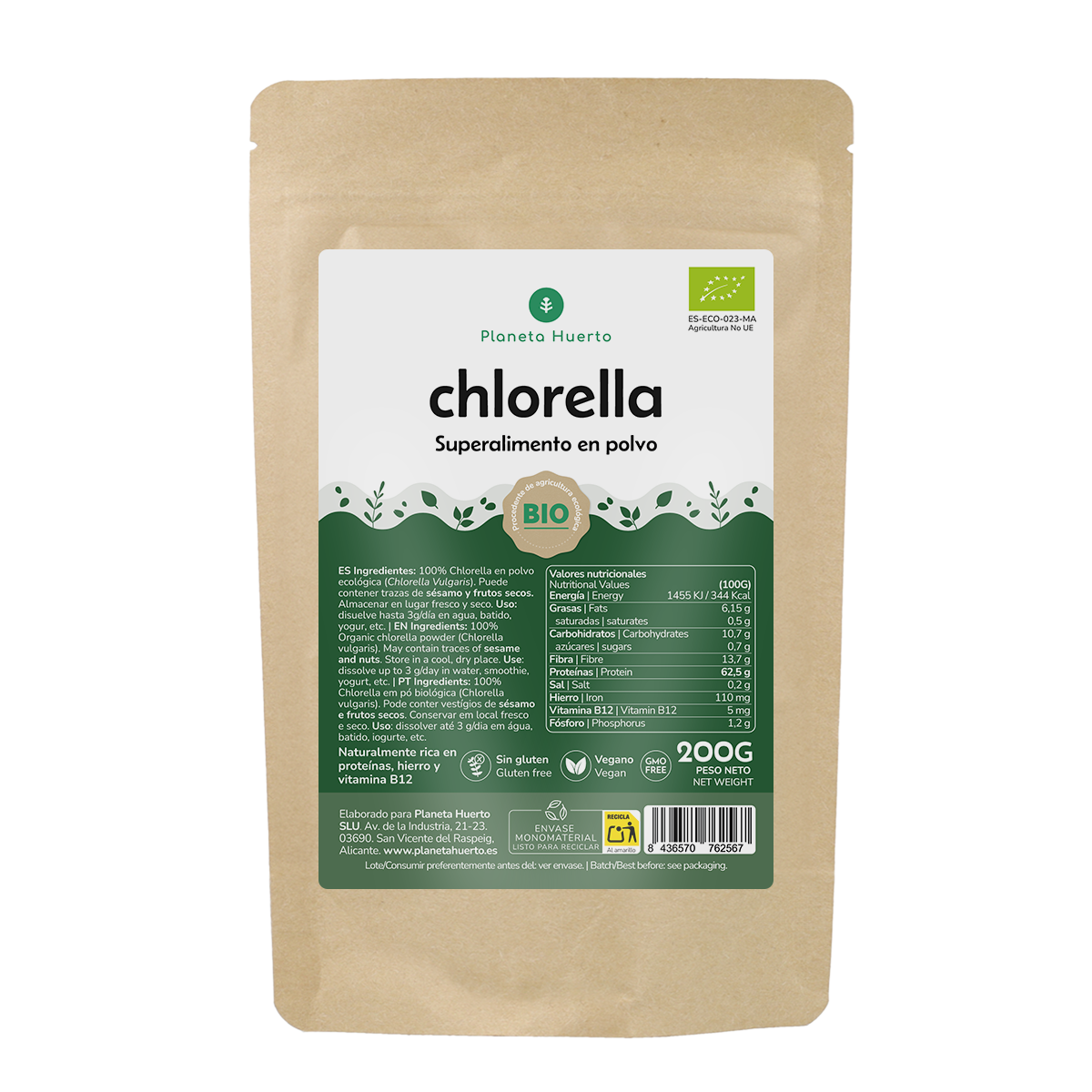 Chlorella-Algenpulver ECO Planeta Huerto 200 g