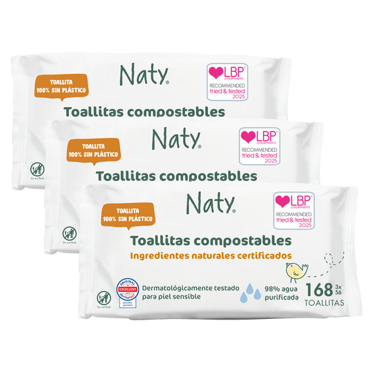 3er-Pack kompostierbare Feuchttücher Naty  3x56 Stück