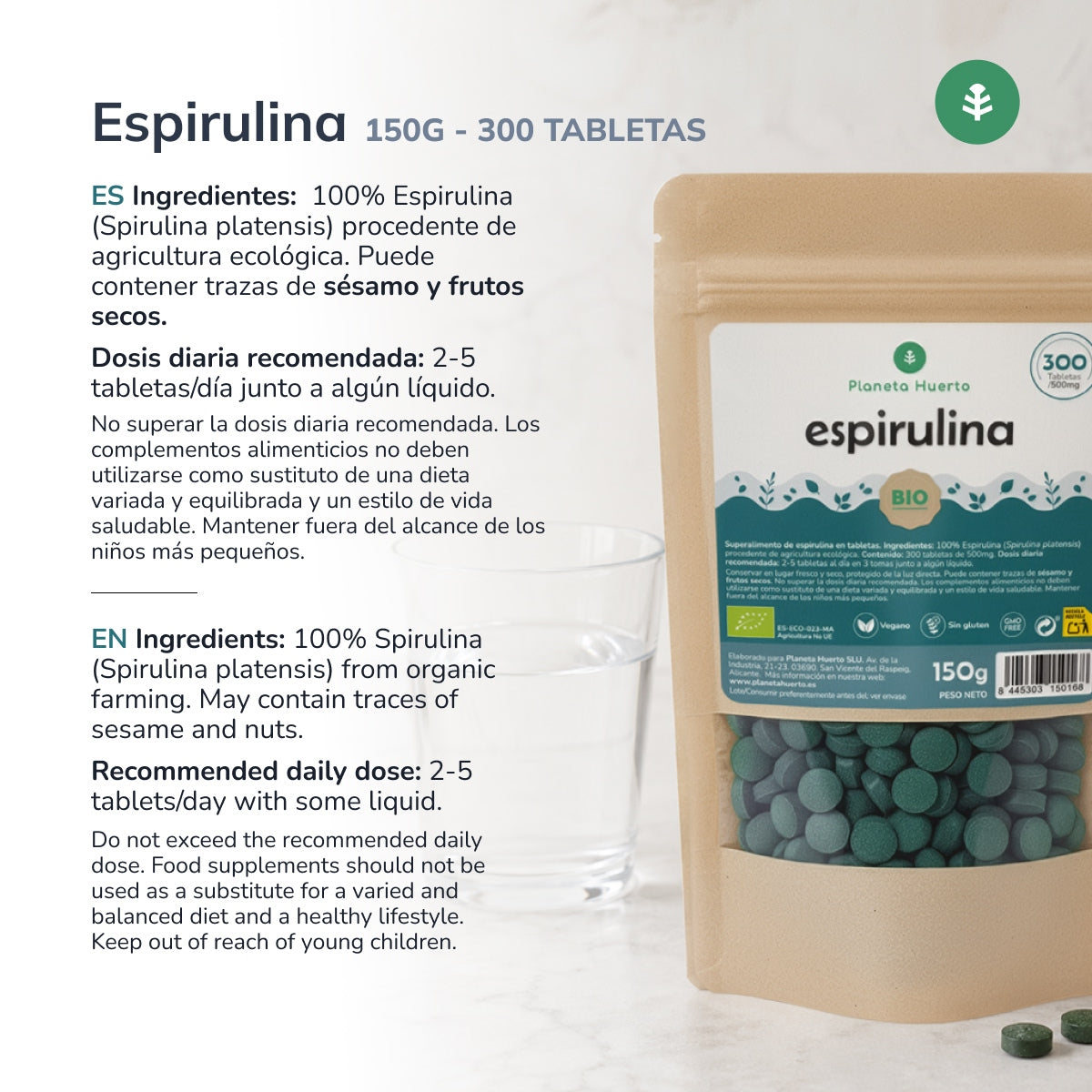 Bio Spirulina 500mg Planet Orchard 300 Tabletten