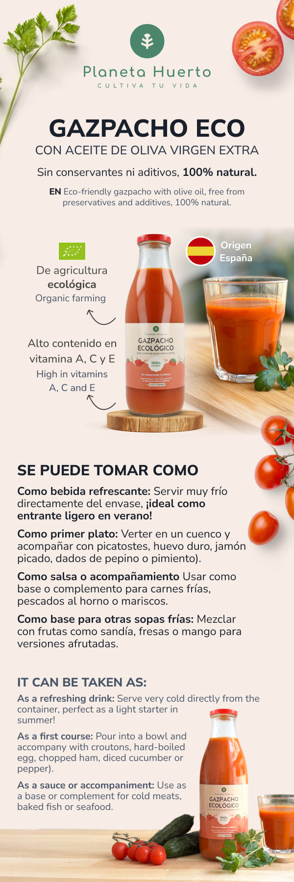 Traditioneller Gazpacho ECO mit nativem Olivenöl extra Planeta Huerto 1 l