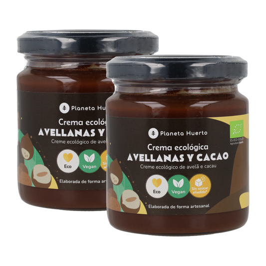 2er-Pack Haselnuss-Kakao-Creme ohne Zuckerzusatz ECO Planeta Huerto 230 g