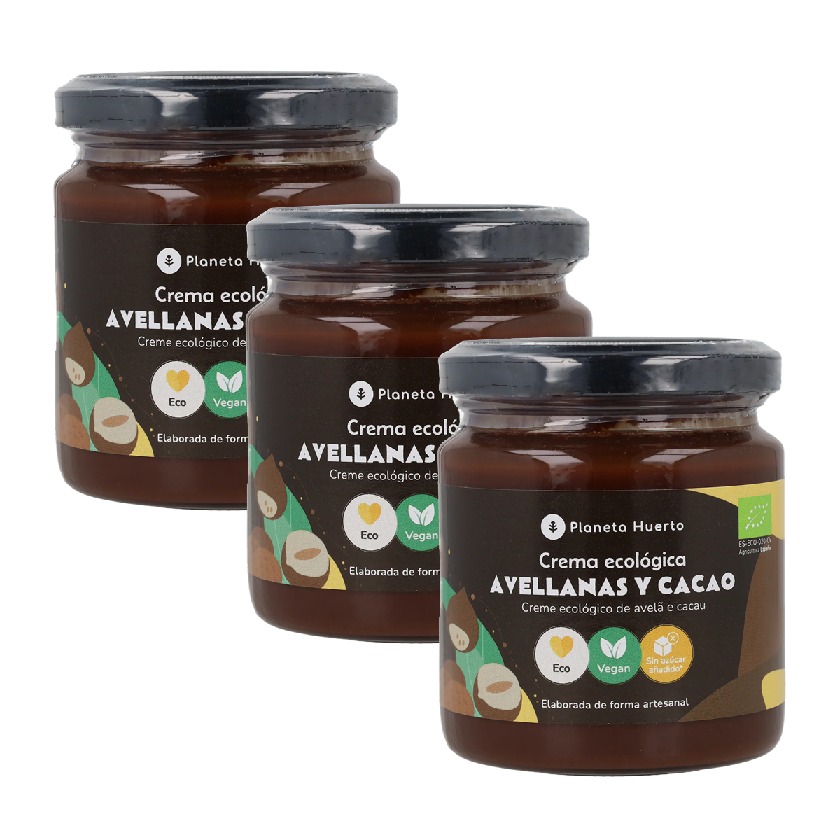 3er-Pack Haselnuss-Kakao-Creme ohne Zuckerzusatz ECO Planeta Huerto 230 g