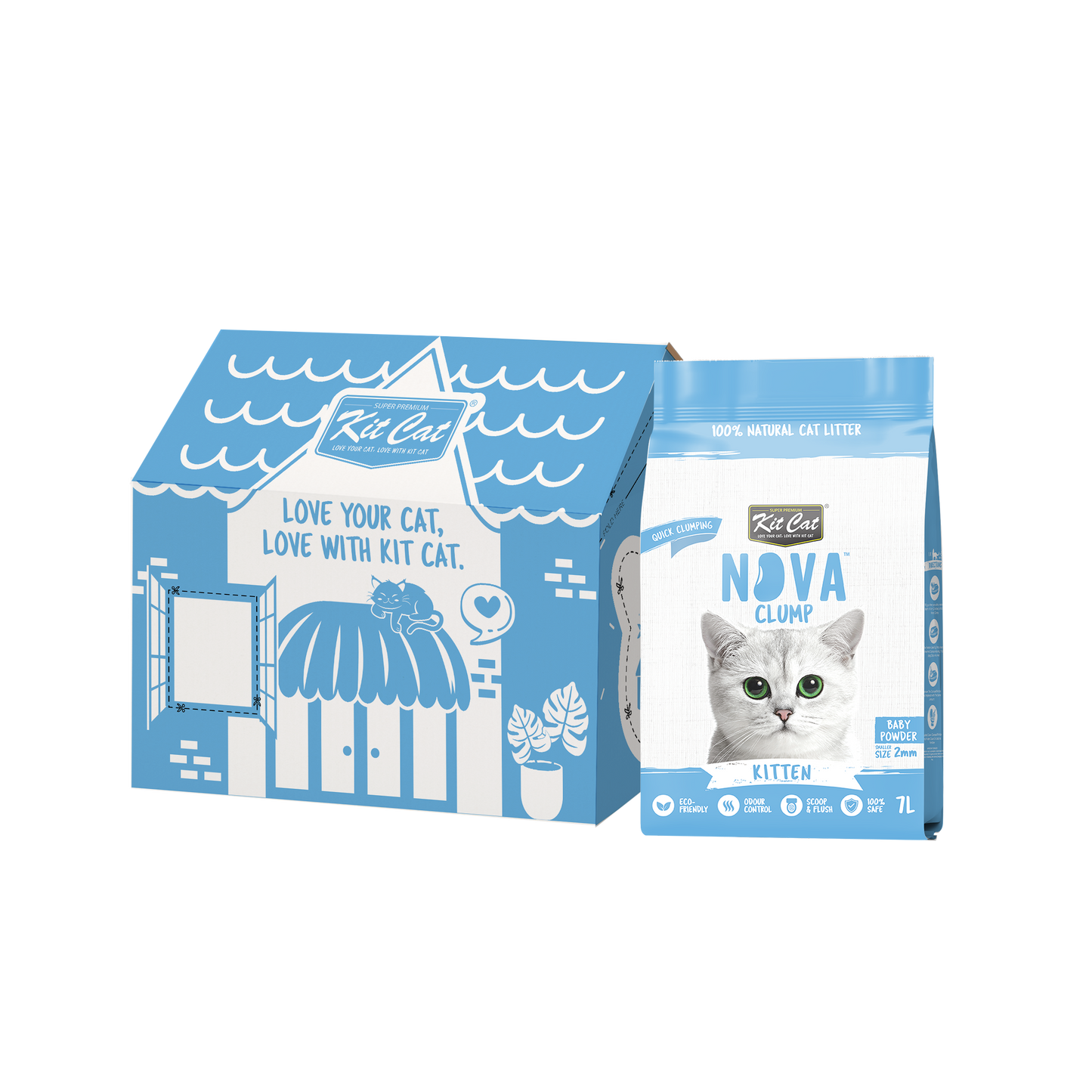 Katzenstreu-Set Eco SoyaClump – Kitten Baby Powder 7 l Katzenstreu