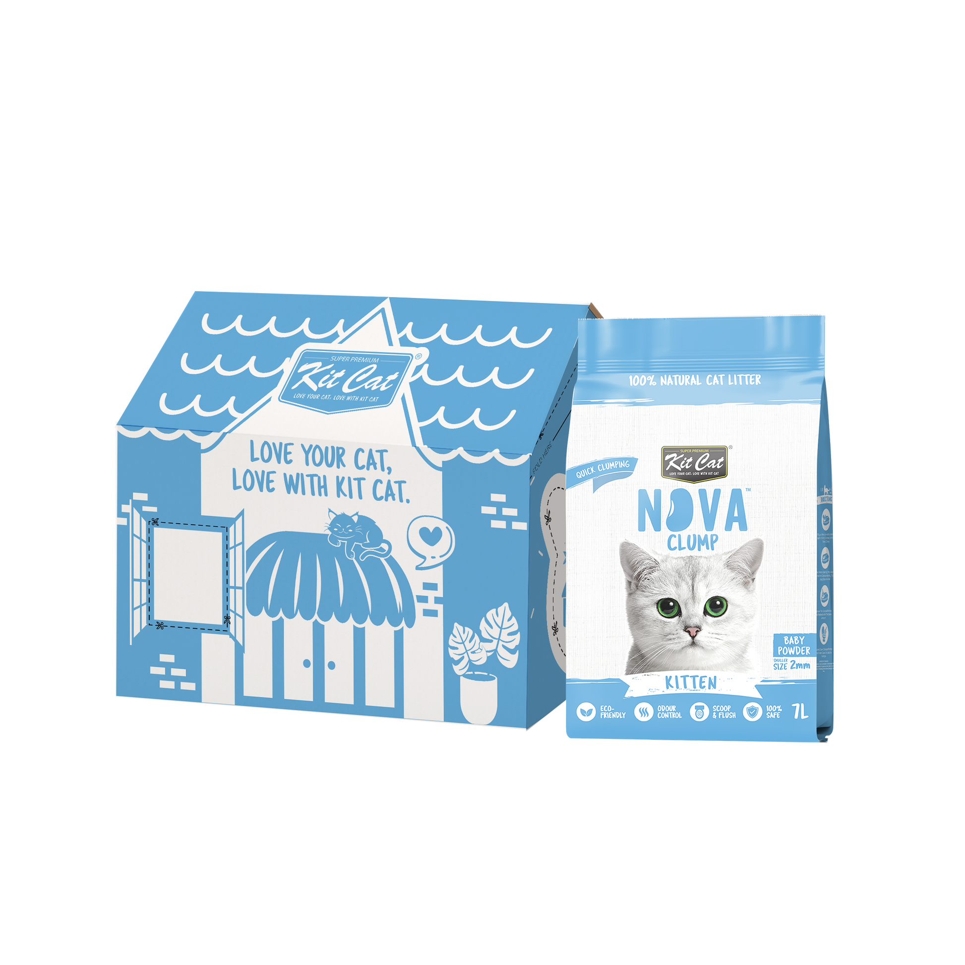 Katzenstreu-Set Eco SoyaClump – Kitten Baby Powder 7 l Katzenstreu