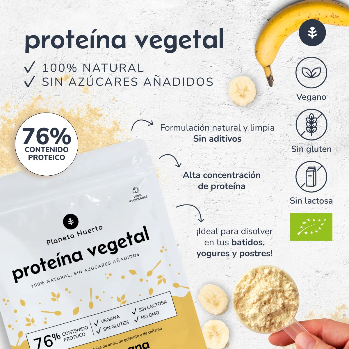Proteína vegana ECO 76% Banana Planeta Huerto 500 g