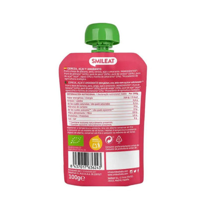 Pack 2x Pouche de cereza, açai y amaranto ECO Smileat, 100 g