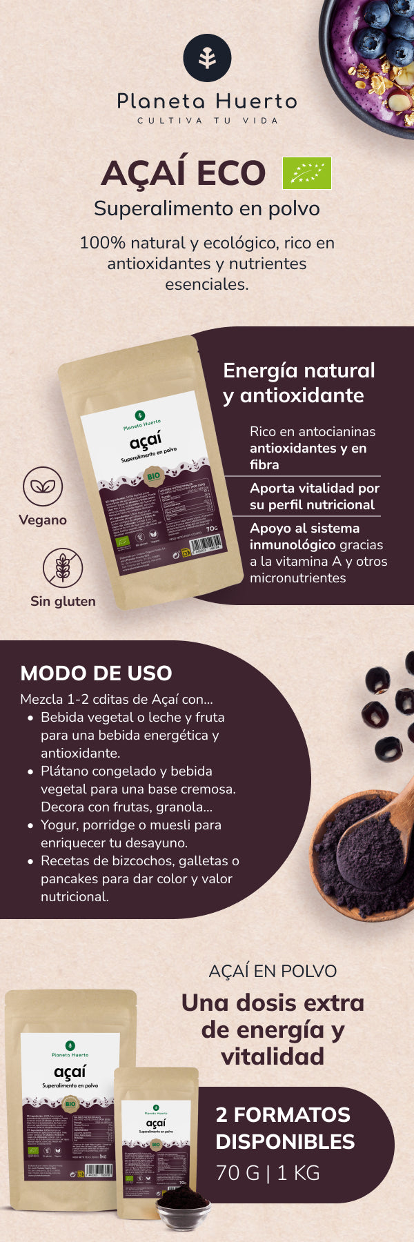 Açaí-Pulver ECO Planeta Huerto 70 gr