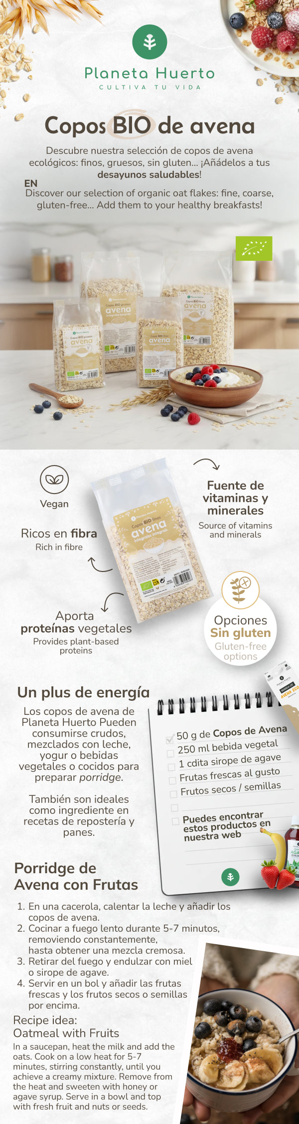 Feine Vollkorn-Haferflocken ECO Planeta Huerto