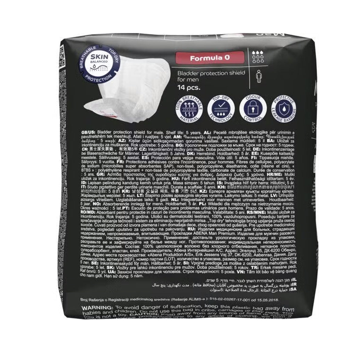 Protectores para la incontinencia masculina Fórmula 0 ABENA Man 14 uds